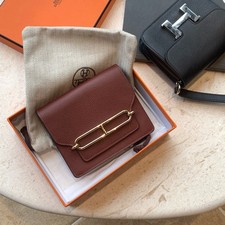 AUTH Hermès Roulis Slim Brick Red Mysore Goatskin Gold Hardware Wallet picture