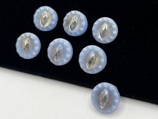 (7) NOS Dimi Blue & Silver Glass Czech Glass Shank Round Buttons VTG picture