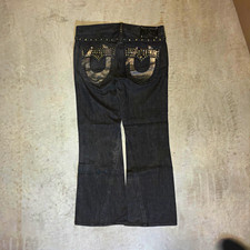 True Religion Men’s Black Dark Wash Studded Logo Bootcut Jeans Regular Fit 36 picture