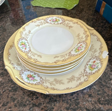 Noritake Hand Painted Floral Gold Rim Porcelain Round Plates Japan Yellow picture