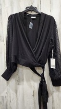UNIQUE VINTAGE Black Long Sheer Sleeve V Neck Wrap Crop Top PLUS Size 2X**NEW** picture