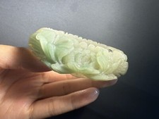 60mm Natural Mongolian Jade Bangle/Shetei Cui/Fine Hand Carved Flowers picture