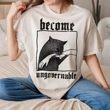 Become Ungovernable Funny Graphic Cat Biting Hand T-shirt, Silly Cats Shirt picture