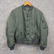 Vintage 80s Alpha Industries MA-1 Jacket Mens Large Green Nylon Flight Bomber picture