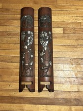 19th-century Japanese carved bamboo panels, with  inlays  picture