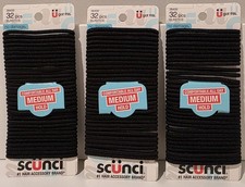 New Scunci Black Elastic Hair Tie 3-Pack of 32 Count Medium Hold No Damage picture