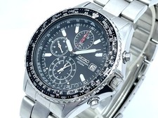 SEIKO Flight master Men's Chronograph Watch Black Dial 7T92-0CF0 Good condition picture
