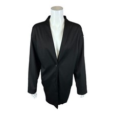 Isaac Mizrahi Women's Elements Single Button Topper Solid Jet Black Large Size picture