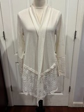 Forgotten Grace  Open Front Cardigan Ivory Cream Long Slve w/Lace Sz L 26