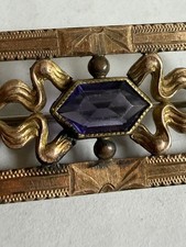 Ant Edwardian/Vic G.L.P. Sash Pin Art Nouveau C Clasp Gold Filled Amethyst Glass picture