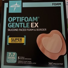 MEDLINE OPTIFOAM GENTLE EX 7X7 WOUND DRESSING MSCEX77EP EXP 10/28 BOX OF 5 - NEW picture