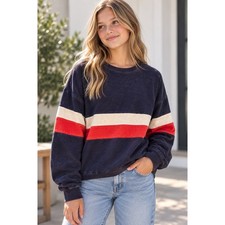 Gaze Womens Navy Blue Striped Long Sleeve Cropped T-Shirt Size S T49583 picture