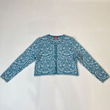 Oleana Espeland 5267 Norway Cardigan M Merino Wool Silk Blue White Nordic Sweate picture