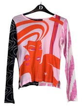 Y2K Custo Barcelona Graphic Long Sleeve Top Women's Black M Vintage Streetwear. picture