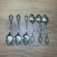 Antique 830 Solid Silver Demitasse Spoons Scrolled Loop Lot of 6 With Pouch picture