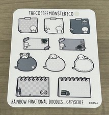 TheCoffeeMonsterzCo Rainbow Functional Doodles Greyscale Sticker Sheet TCMC picture