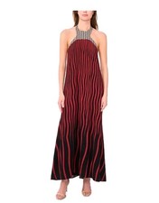 1.STATE Red Black Striped Halter Maxi Dress Sz M Colorblock $99 Cocktail  picture