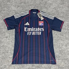 Olympique Lyonnais Jersey Mens Large Navy Blue Adidas Away Kit Futbol 24-25 NEW picture