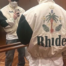NEW RHUDE Men Women Retro Coconut Tree Logo Polyester Lapel Leisure Coat Jacket picture