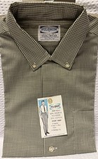 Vintage 1960s Pilgram (Sears) Olive Green White Gingham SZ 15.5 Dacron Cotton picture