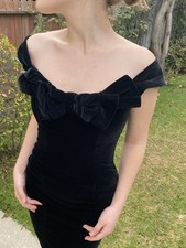 Vintage 80s Laura Ashley 6 Velvet Off Shoulder Cocktail Dress Great Britain Mini picture