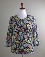 J. MCLAUGHLIN $158 Smooth Stretch Fish Jewel Print Signature Tee Top Size Large picture