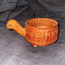 Vintage Small Woven Wicker Turtle basket planter picture