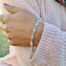 Genuine Moonstone Bracelet 925 Sterling Silver | Boho Moonstone Jewelry Gift USA picture