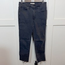 Madewell Stovepipe Jeans Womens 28 Black High Rise Raw Hem Straight Leg Denim picture