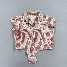 Vintage Campus Casuals Shirt Womens S Brown Cropped Hawaiian Button Up Tie Front picture
