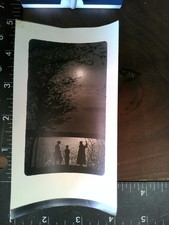 Moonlit Landscape Silhouetted Figures Antique Photograph Curved Mount picture