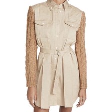 Derek Lam - Khaki Shirtdress with Alpaca Knit Sleeves Size 4 New picture