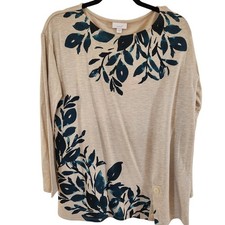 J.Jill Pure Jill Tunic Beige and Teal Leaf Print Top Size S Nature Hiking Beachy picture