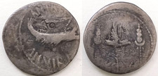 Roman Republic Mark Antony Legionary Denarius Galley Eagle Standards 32-31 BC picture