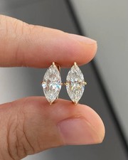 4 Ct IGI Marquise EF/VS1 Lab Grown Diamond Bridal Hoop Earrings 14K Yellow Gold picture