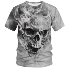 Skull Graphic Black Short Sleeve Crew Neck Tee Cool Skeleton  t-shirt S-5XL picture