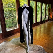 Vintage 30s 40s Black Velvet Opera Coat Rabbit Fur Collar Old Hollywood Glamour picture