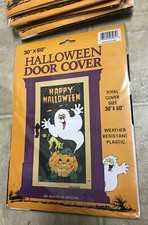 Vintage 1990’s Halloween Ghost Pumpkin 30” X 60” Plastic Door Cover picture