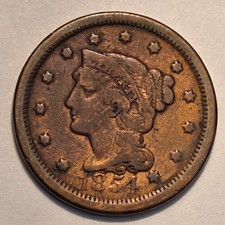 #3 Nicer Low Mintage 1854 Braided Hair Large Cent picture