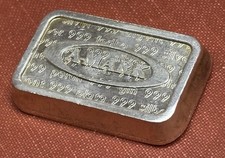 RARE 1981 A-MARK 1oz Chunky Silver Ingot A158S Raised Assay Cartouche Error picture