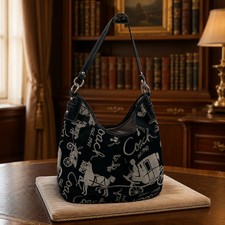 AGE REVIEW 2009 Coach Horse & Carriage Sateen Hobo Bag Black F14480 picture