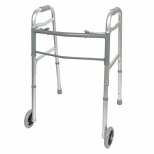 BodyMed Two Button Folding Walker with Wheels, Lightweight Mobility Aid picture