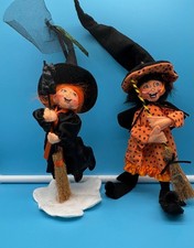 Pair / Set of 2 Vintage Annalee Halloween Witches Figurines Dolls Plush picture