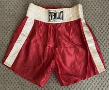 Vintage Everlast Red Satin Boxing Trunks White Trim Braided Waistband Sz M USA picture