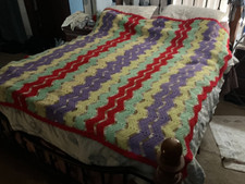 hand made large colorful Afghan or cover 70” X 64” detailed design great value picture