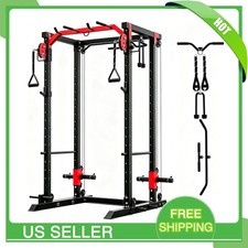 🍂2000LBS Squat Rack with Pulley System Home Gym, Power Cage with Cable Machine picture