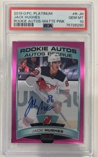 2019-20 OPC Platinum Jack Hughes Matte Pink Rookie Auto /99 PSA10 picture