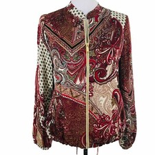 Chicos 0 Jacket Womens Size S Paisley All Over Print Zip Up Red Brown Bohemian picture