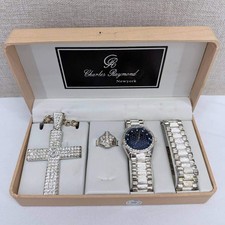 Charles Raymond New York Iced Out Watch Cross Necklace Ring Bracelet Set Silver picture