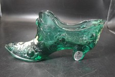 Vintage Dark Green Glass Fenton Hand Painted Artist Signed K.Easton Slipper-Mint picture